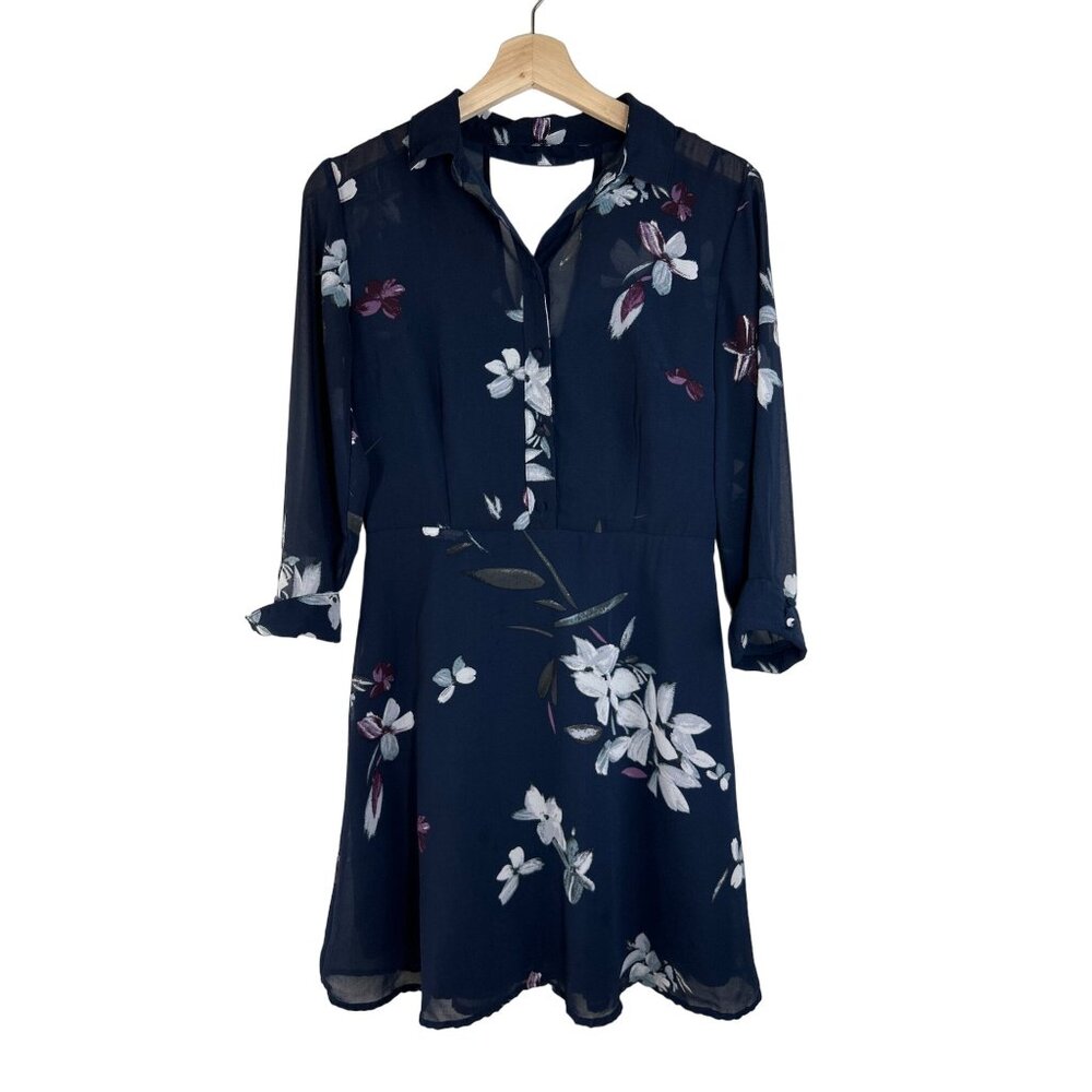 Dynamite Navy Floral Long Sleevei Dress Size Small/Petite